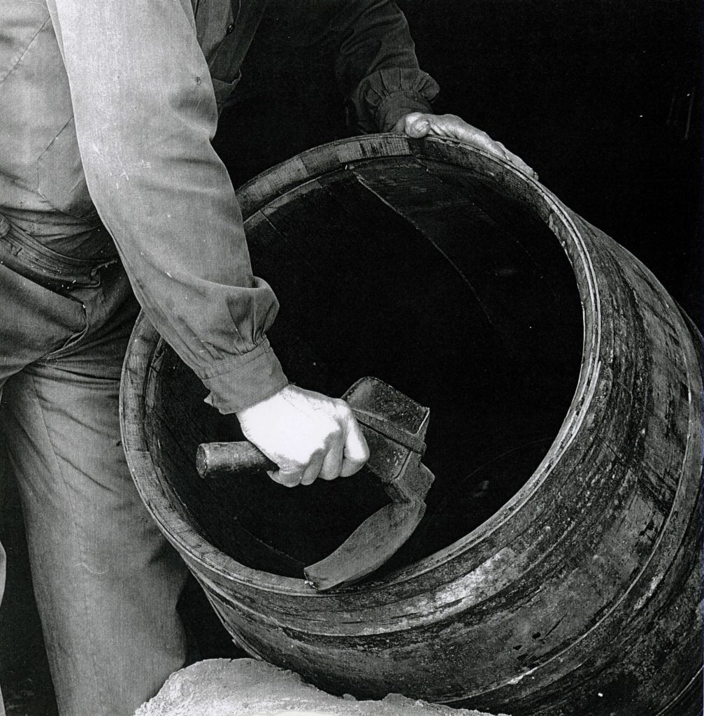 Photo by Alfons Vives working on a barrel in the barrel-making workshop of Antoni Canals